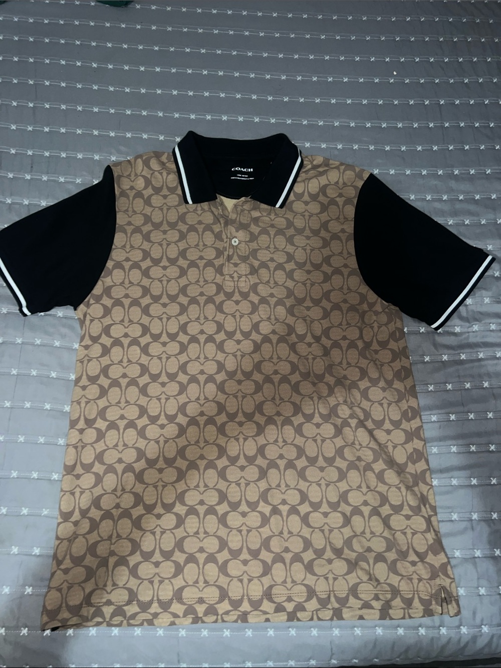 Coach Brown Signature Logo Polo with Black Sleeves